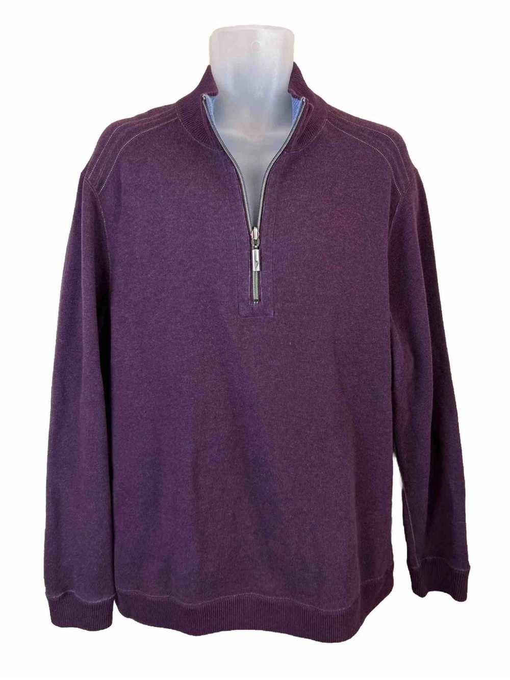 Tommy Bahama Reversible 1/4 Zip Pullover Sweater Mens Large Purple Blue Cotton